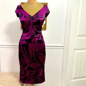 Maggy London Purple Sheath Dress V-Neck Cap Sleeve
